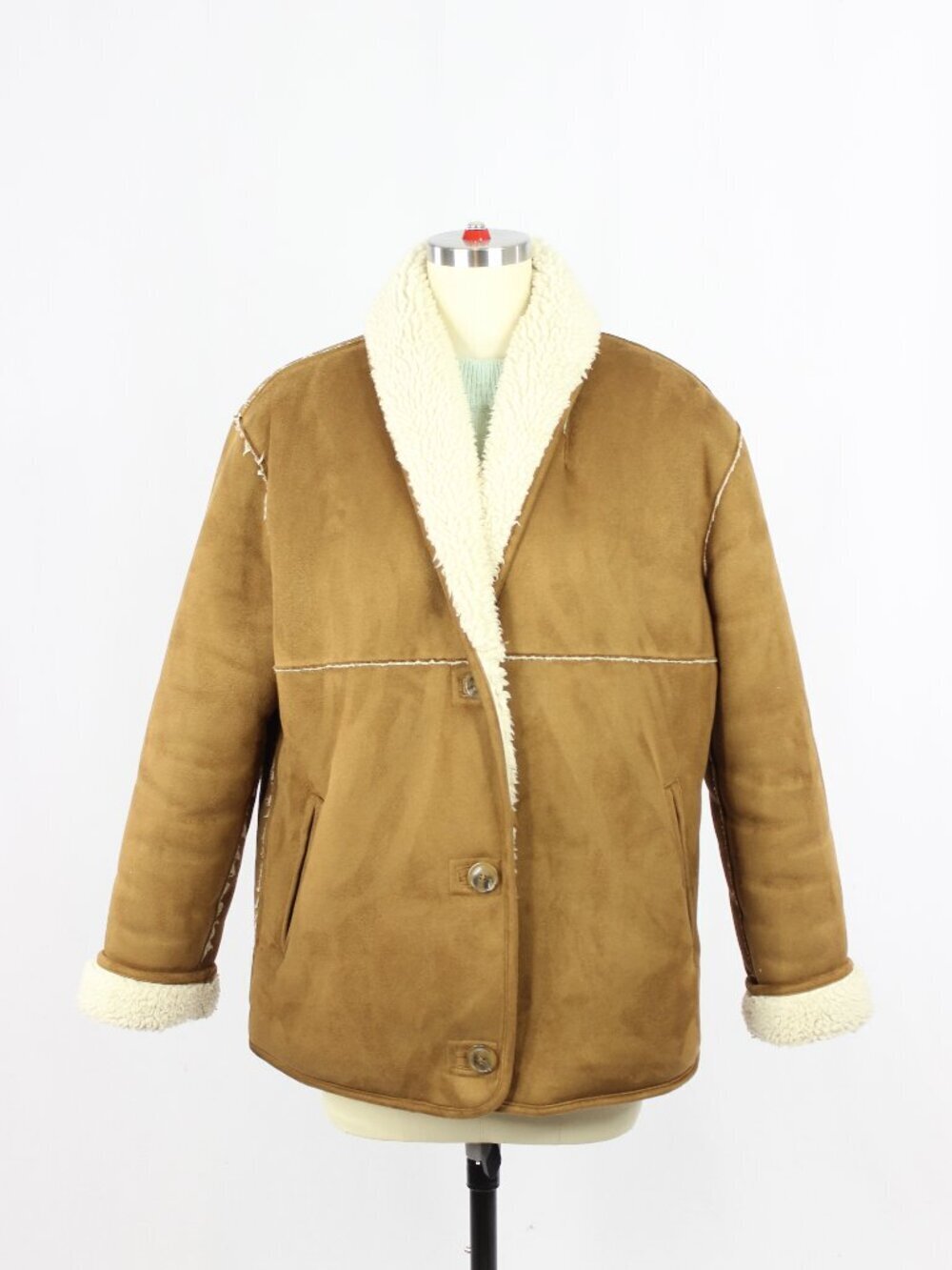 Aritzia WILFRED FREE Deanna Tan Faux Suede Vegan Shearling Jacket Coat, Size XS